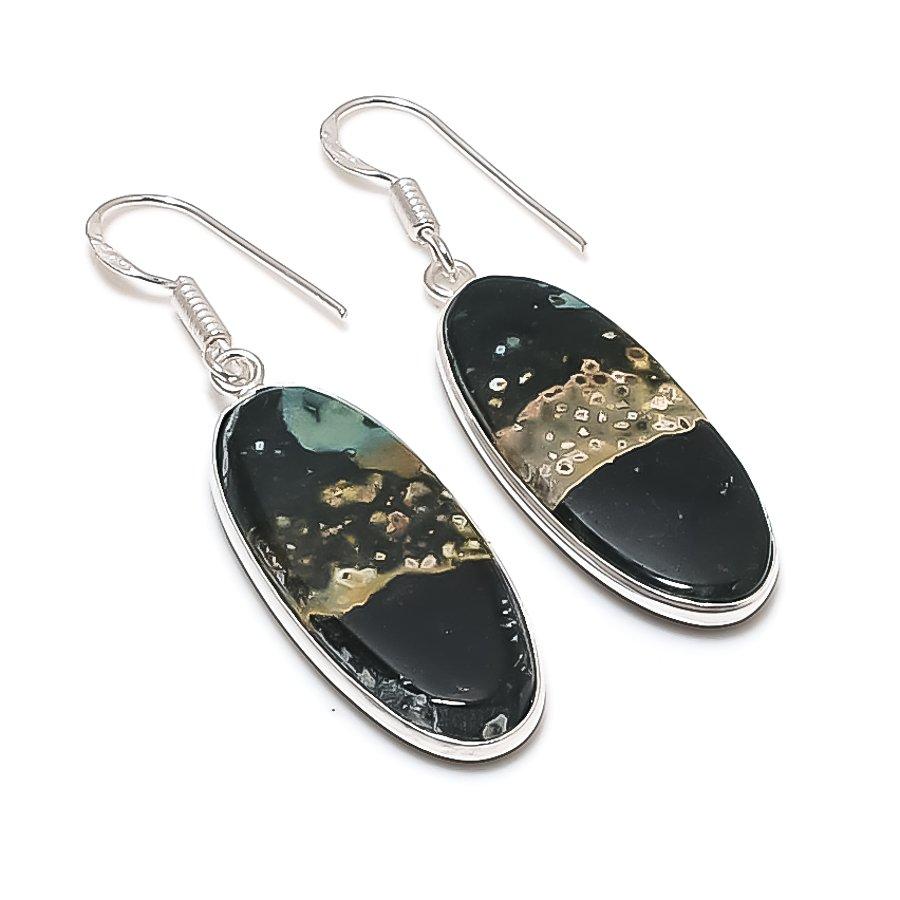 Натуральный камень Яшма Океаническая Серебро 925 Пробы Серьга 1.97  AE-12271