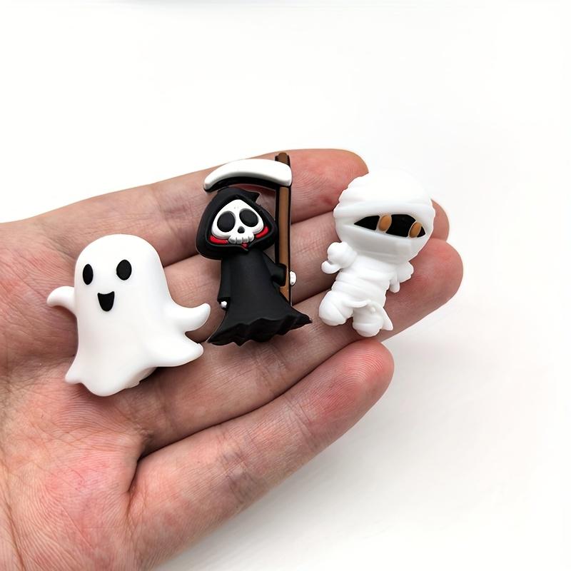 6pcs Halloween Themed Silicone Beads 3D Creative Bat Spooky Pumpkins Focal Beads DIY Jewelry Lanyards Crafting Party Decoration