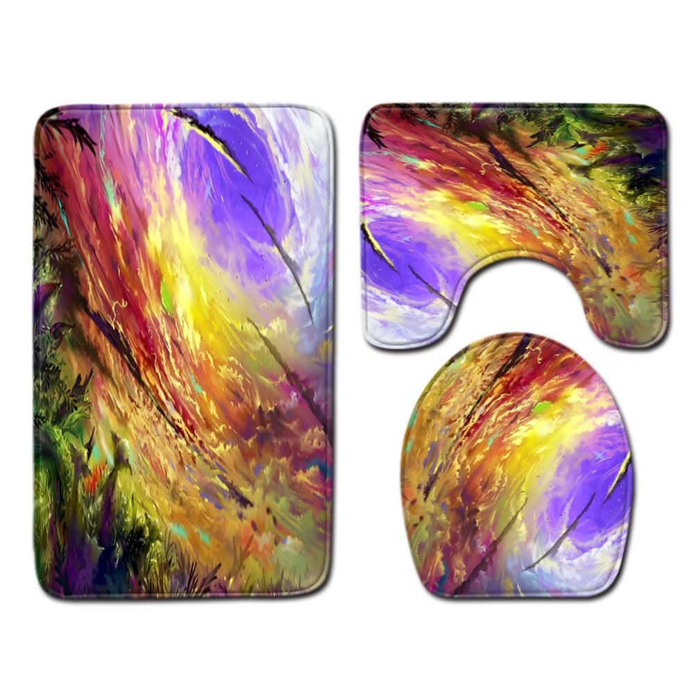 Fashion Painted Toilet Three-Piece Floor Mat Bathroom Door Mat Coffee Table Sand Carpet
