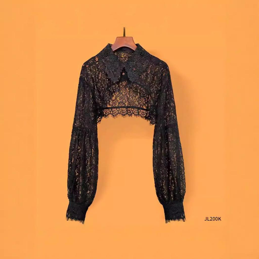 Letni top z koronki: Damska koszula z długim rękawem z ochroną przed słońcem - Modny szal spódnicowy peleryna