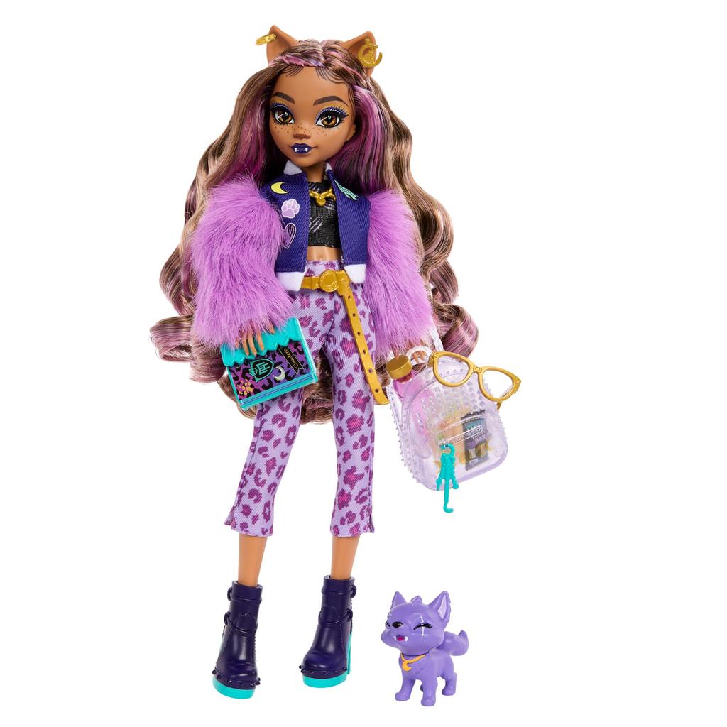 Monster High Clawdeen Wolf Doll Pet Dog Crescent Moon with and Other HRP65 Backpack, Planner, Snacks, Accessories,