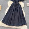 Retro denim lapel short-sleeved A-word dress women's early spring waist and thin temperament commuter skirt