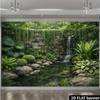 2D plane 1 piece of Zen-style garden waterfall background fabric - stone wall waterfall and green plant pattern