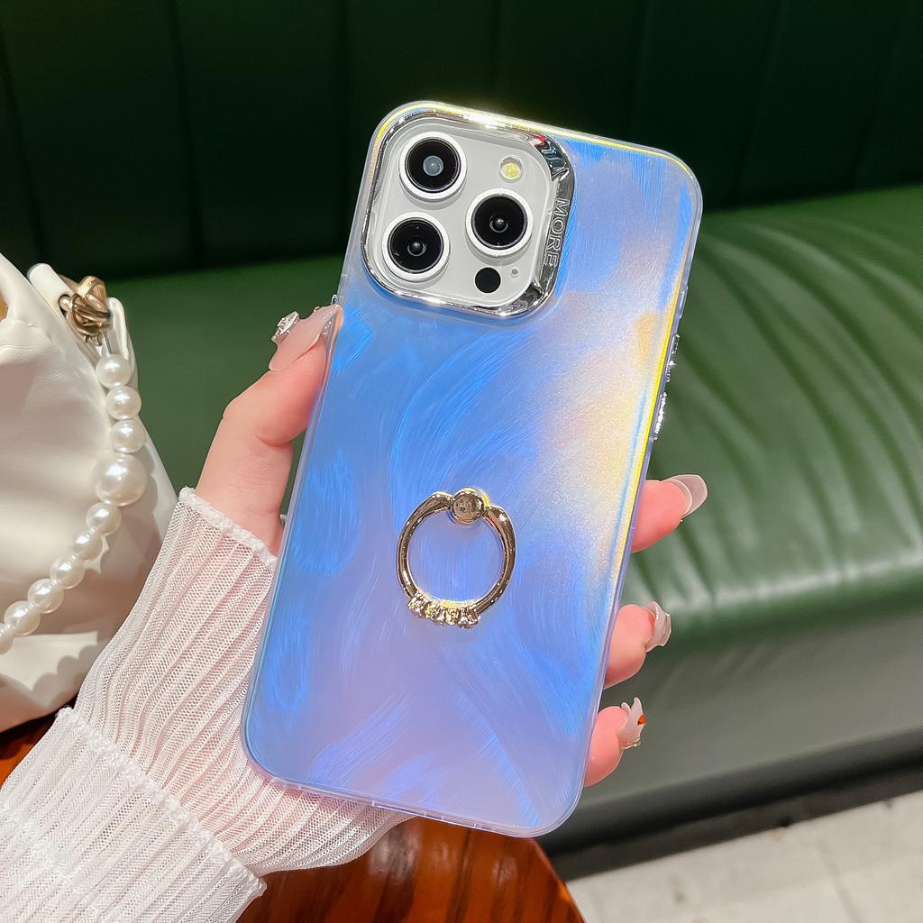 Dla iPhone 15 Pro IMD Elektroplaterowane Etui na Telefon Ring Kickstand Matowe PC+TPU Pokrowiec