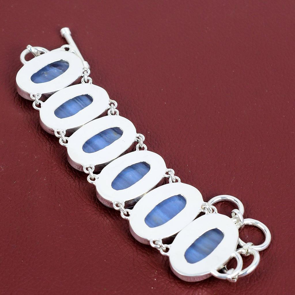 Blue Lace Agate Bracelet 925 Sterling Silver Bracelet Handmade Adjustable Chain Bracelet Gemstone Bracelet Silver Jewelry Anniversary Gifts