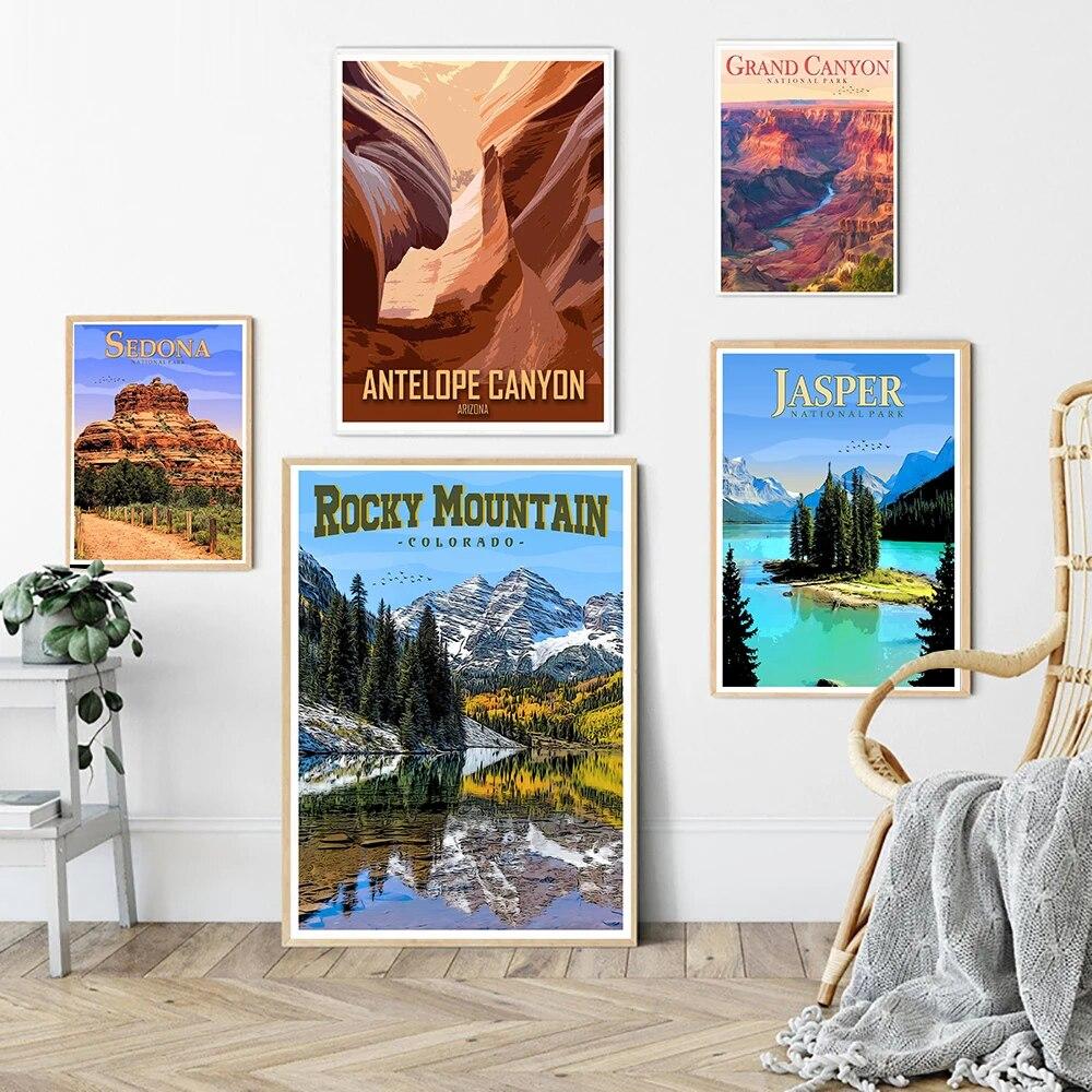 

Canada Jasper National Park Landscape Art Print Vintage Travel Poster Canada Wall Picture Painting Home Room