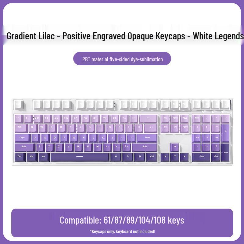 PBT Gradient Color Mechanical Keyboard Keycaps, Personalized Double Shot, Side Printed, Translucent, Five-Sided Dye Sublimation, Full Set