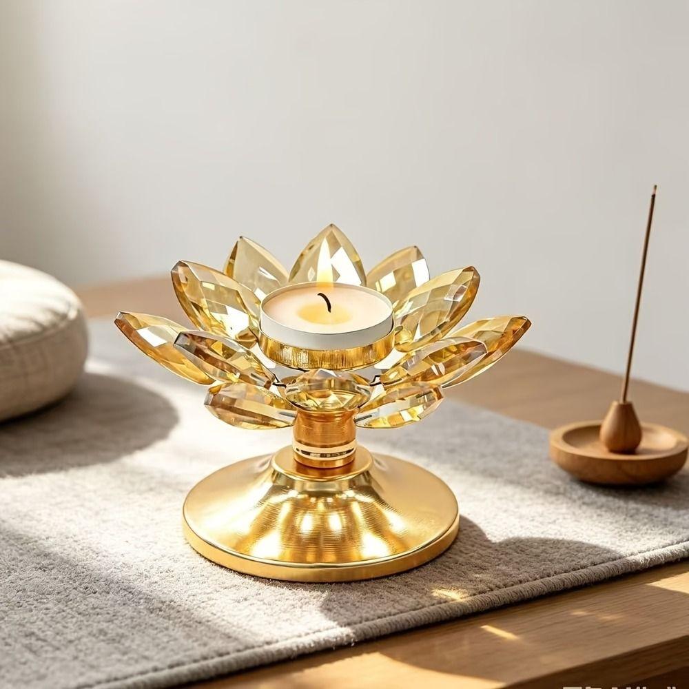 Rutschfester Lotus-Kerzenhalter Metallbasis Klarer Blumenkerzenständer Heimdekoration