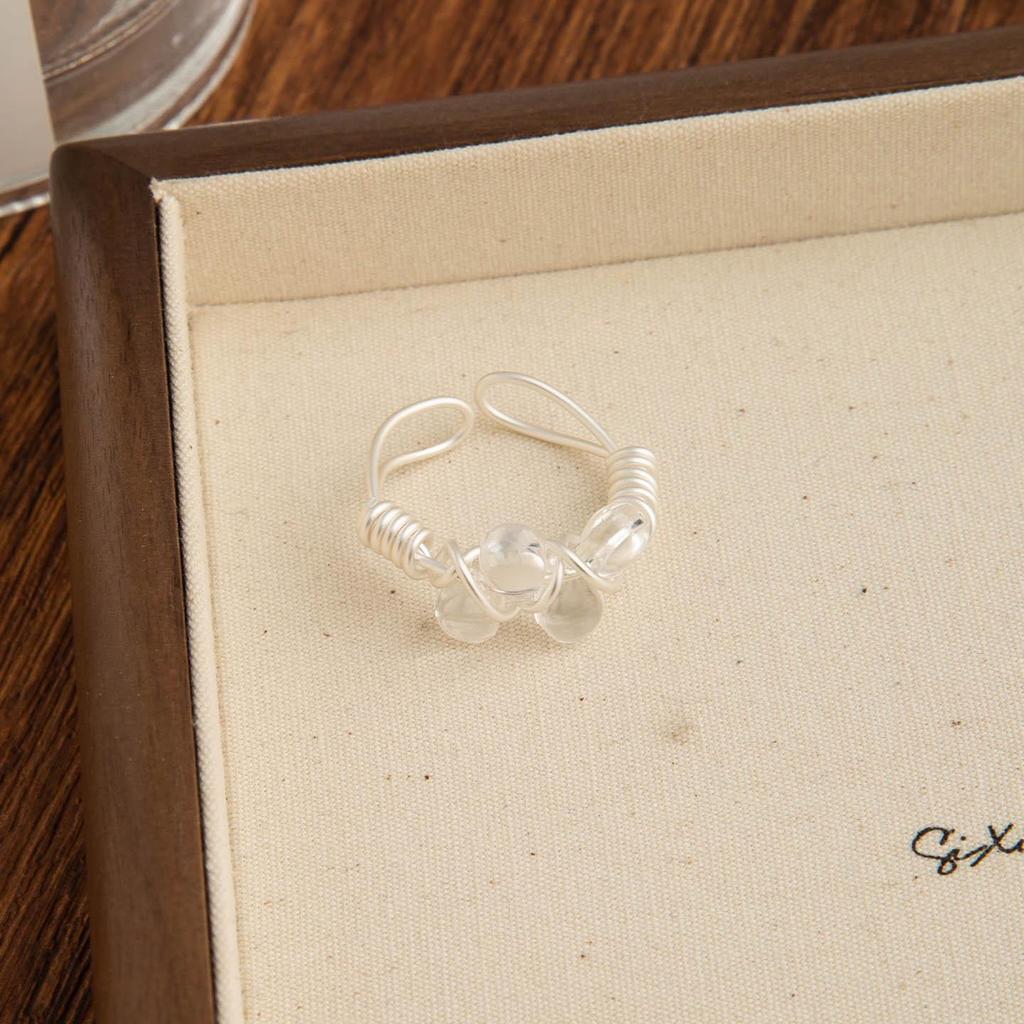 Korean Natural Stone Bead Open Ring – Stylish Dopamine Accessory for Women