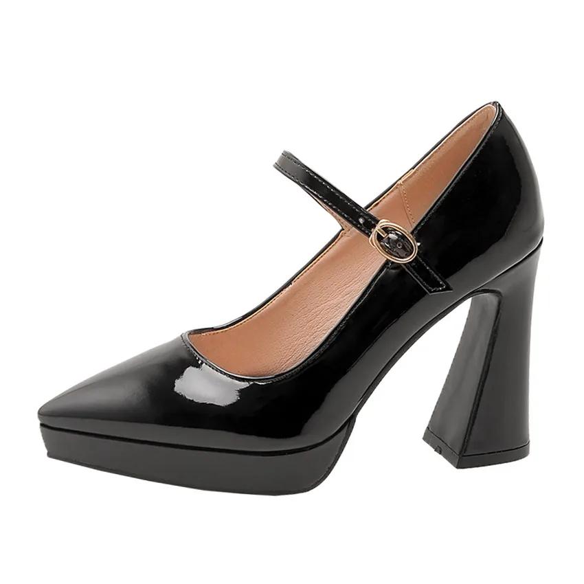 

Women Platform Mary Janes Pointed Toe High Chunky Heels Pumps Office Party Dress Wedding Red White Ladies Patent Leather Elegant 43 чёрный