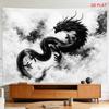 Black and White Dragon Tapestry with Clouds Mythical Creature 180x280cm Wall Decor Wall Tapestry