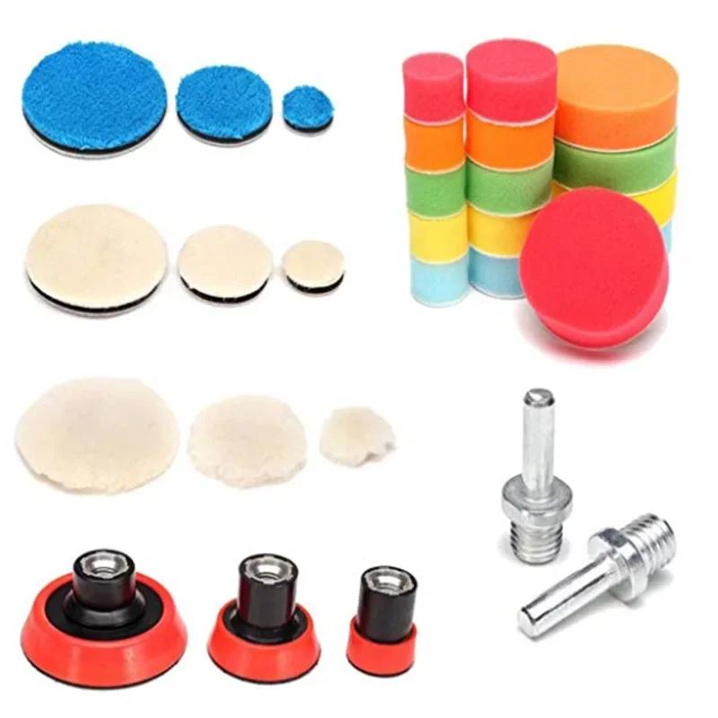 29Pcs Car Foam Drill Polishing Pad Kit 1.2/2/3 Inch Buffing Pads Sponge Set Kit M14 Drill Adapter Power Tool Car Polisher