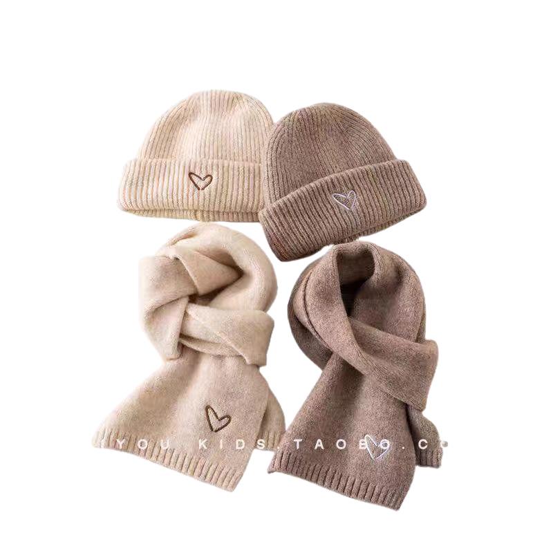 Children's Two-Piece Knit Hat & Scarf Set - Warm Wool, Autumn/Winter, Korean Style for Boys & Girls.
