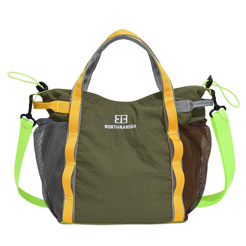 Lightweight Nylon Colorblock Tote Bag with Side Mesh Pockets Crossbody Casual Shoulder Purse for Daily