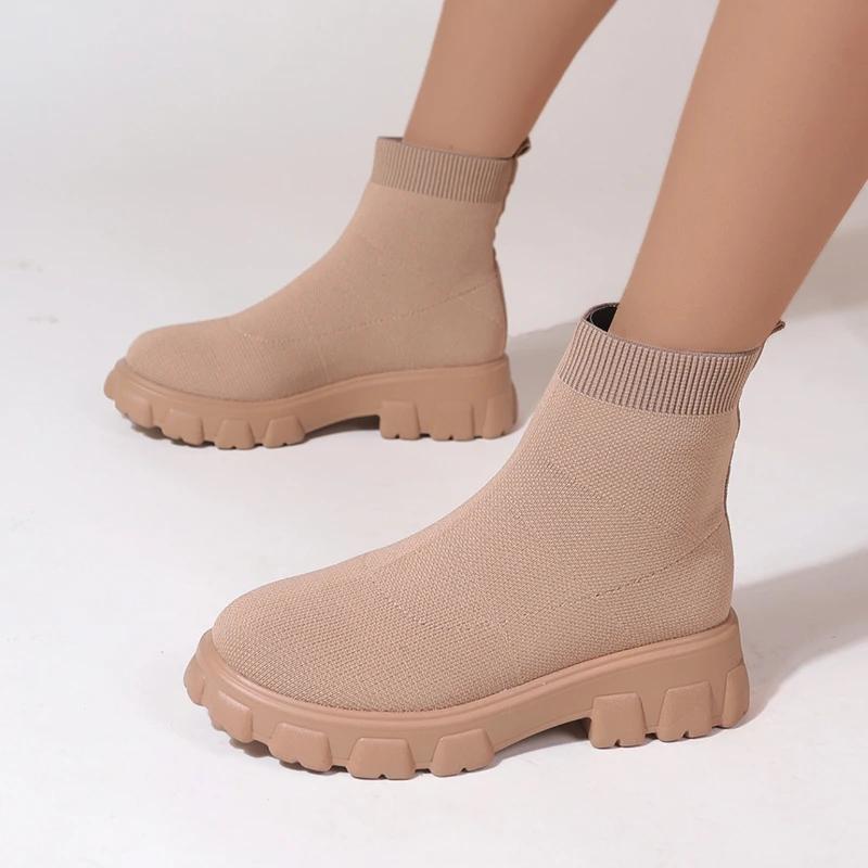 Brand Women Ankle Boots Lightweight Casual Shoes For Women Wedge Fashion Sock Boots Knitting Winter Medium Tube Platform Boot