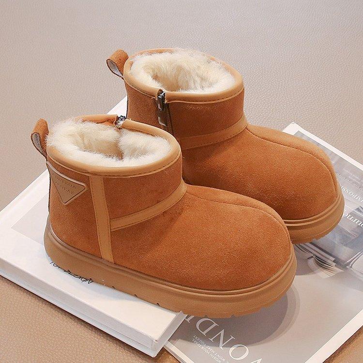 

Children s Snow Boots With Plush And Thickened Girls Snow Cotton New Shoes Boys Large Cotton Shoes Waterproof 28 коричневый