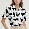 Short-sleeved Summer Shirt for Women with Cat Pattern Design, Breathable and Suitable for Everyday Wear, Fashionable and Casual