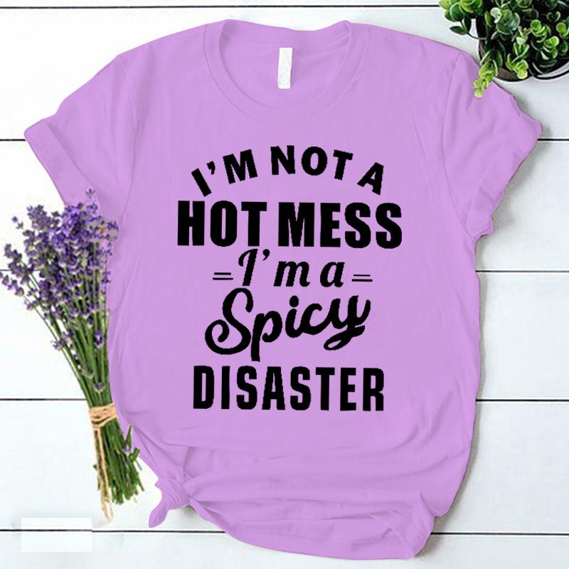 Im A Spicy Disaster Print T Shirt Korean Vintage Streetwear Y2k Clothes Summer Fashion Harajuku Women Clothing Trendy Tee Shirt