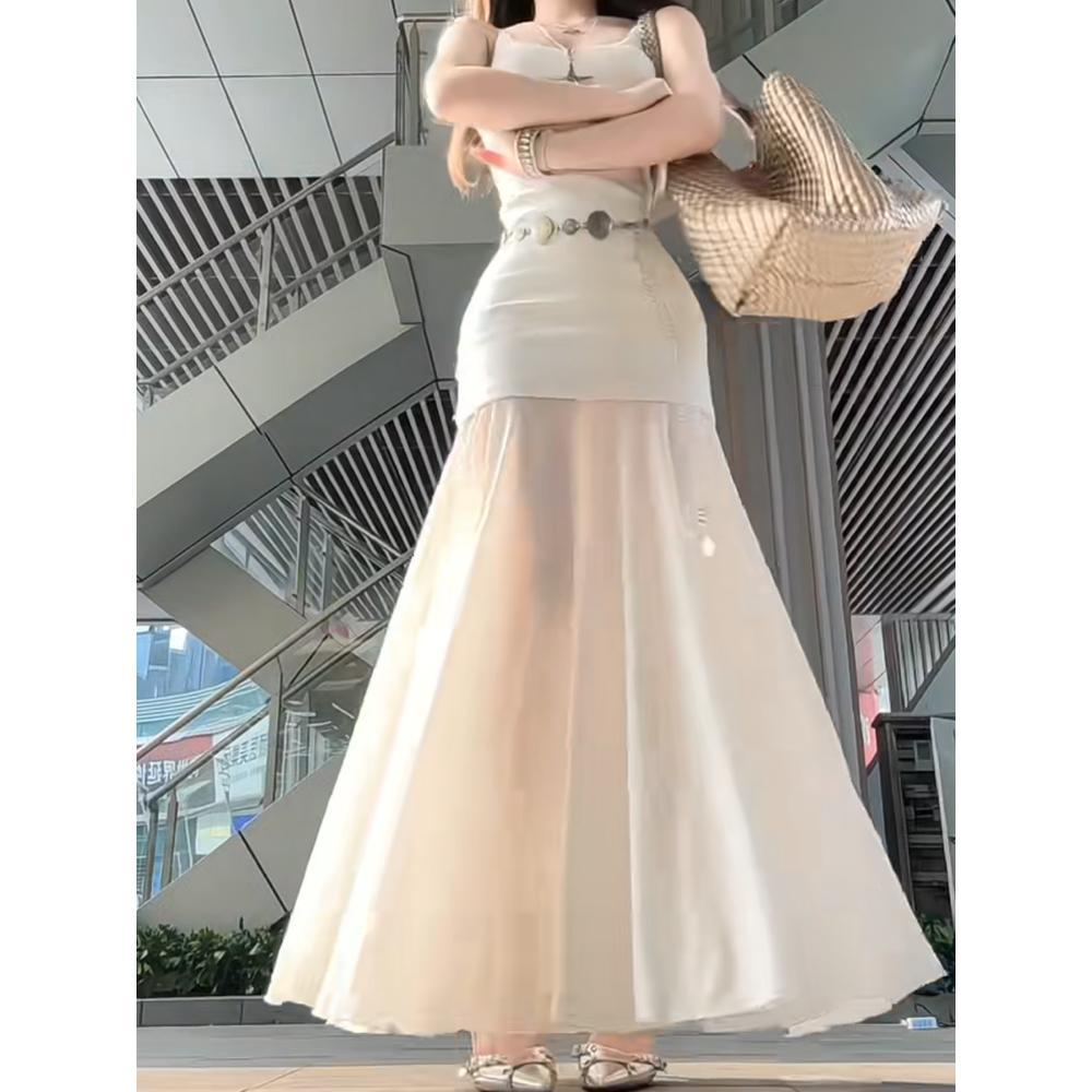 Huge Good-looking Suspender Dress Women's High-end Sense Elegant Summer New White Long Skirt Bohemian Vacation Dress