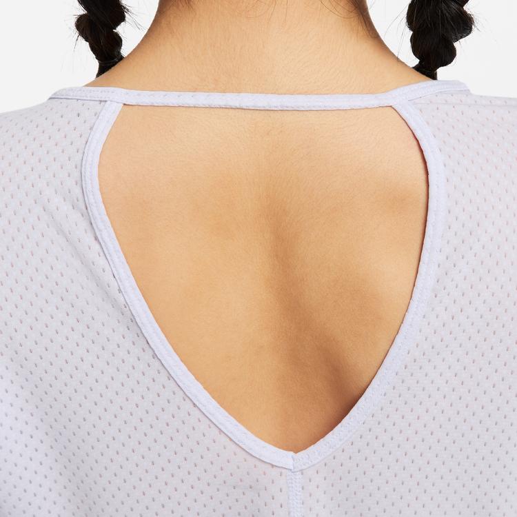 Nike Dri-Fit One Breathe Solid Backless Round Neck Short Sleeve T-Shirt Women Tops Oxygen-Purple DX0132-536