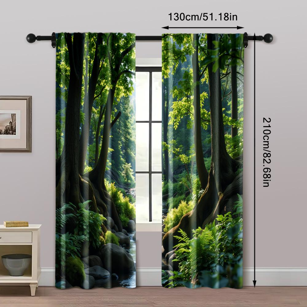 2pcs   Popular Curtain Panels Green Forest Print Versatile 100% Polyester (without rod) All Seasons Use for Kitchen Living Room
