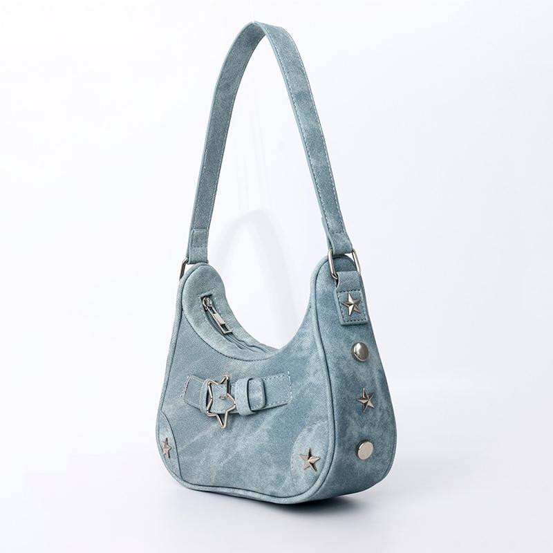 Vintage Casual Cute White Star Shoulder Underarm Tote Bag Ladies Sling Bags Leather Zip Purses Handbags For Women
