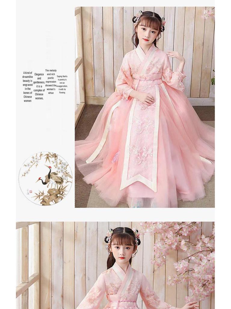 Dziewczęce Hanfu: 2024 Wiosna/Jesień Tradycyjny Chiński Strój - Ruqun z krzyżowym kołnierzem w stylu Tang