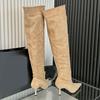 Fashion Fashion Flock Heels Women Over The Knee Boots Shoes Female Slip On Footwear Pointed Toe Ladies Modern Long Boots Pumps Shoes New
