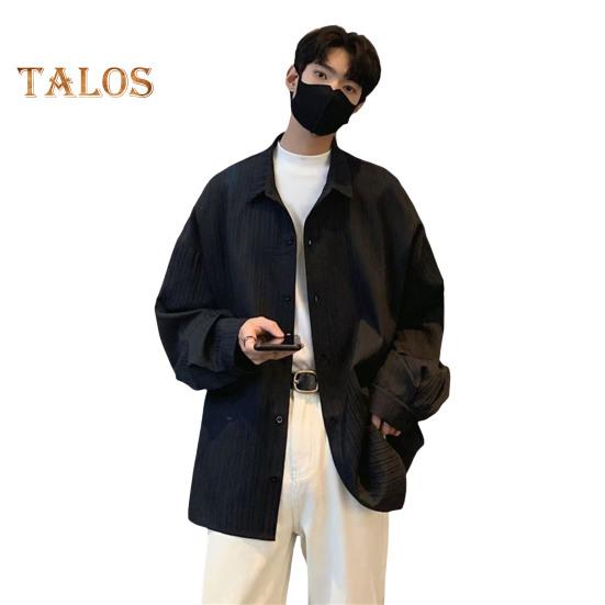 Herren Hemd Locker Einfarbig Umlegekragen Strickjacke Einreihig Herbst Frühling Top Mittellanges Streetwear Hemd