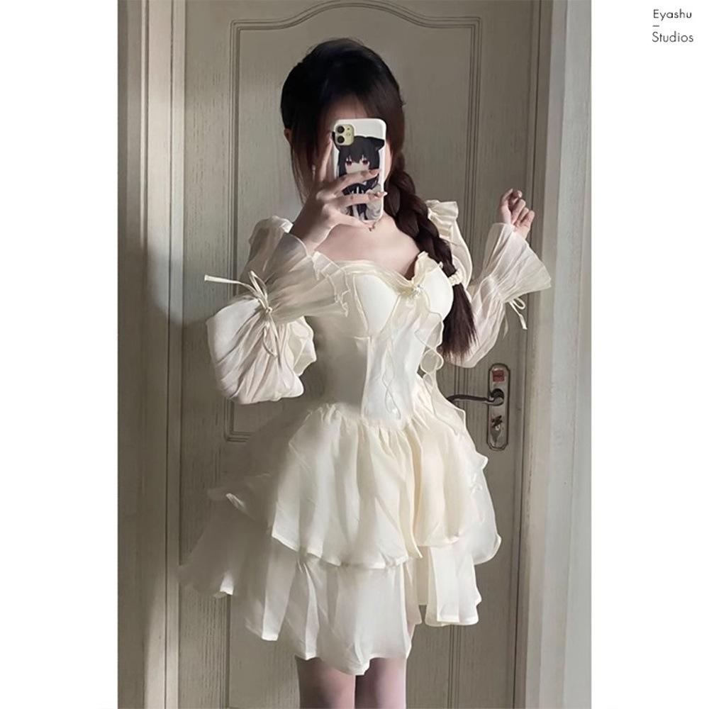Gentle wind sweet dress fairy waist temperament niche princess short skirt spring