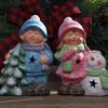 Lighted Ceramic Christmas Figurine Cute Light Up Boy Girl Tree Snowman Statue for Holiday Winter Indoor Mantel Tabletop Fireplace Decor