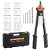 Pop Rivet Gun Kit, with 230 Blind Rivets, Two-Handed Riveter with 5 Interchangeable Nosepieces, 5 Drill Bits, and a Carrying Case