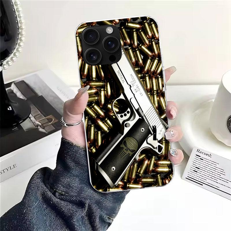Gun Bullets AK47 Handgun Soft Phone Case For IPhone 11 17 Air 16E 16 Pro Max 15 + 14 Plus 13 Mini 12 Apple 7 SE 8 Fundas Coque 1