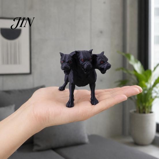 Wear-resistant Dog Figurine 3D Printed Three-Headed Figurine, 3 Heads Black Sculpture, Mythical Animal Ornament Horror for Home Office Bookshelf