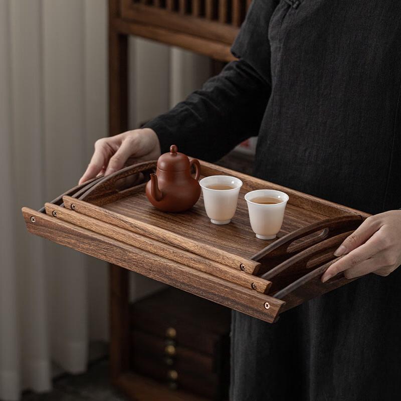 HX Walnut Rectangular Solid Wood Serving Tray with Handles
