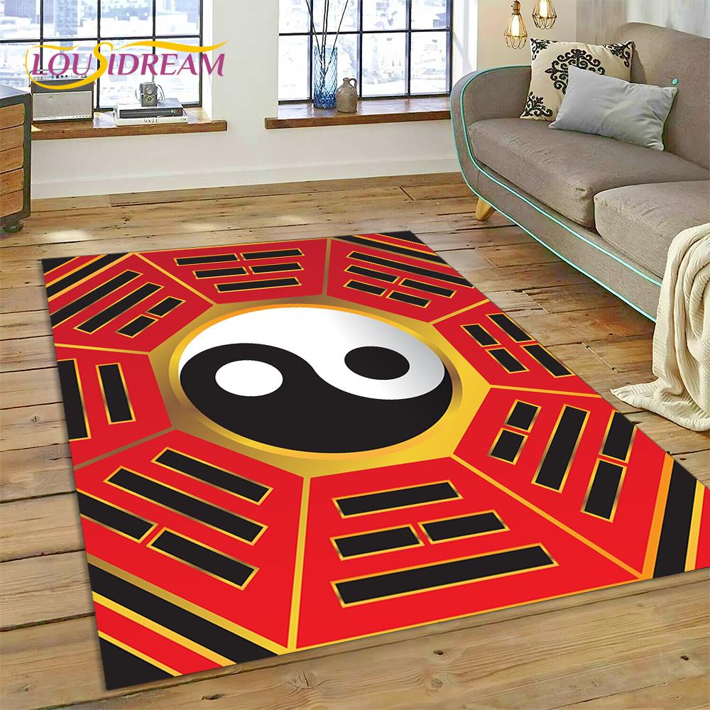HD Natur Yin Yang 3D Chinesisches Tai Chi Bagua Teppich Teppich für Wohnzimmer Schlafzimmer Dekor, Rutschfeste Dekoration für Sofa Fußmatte Geschenk