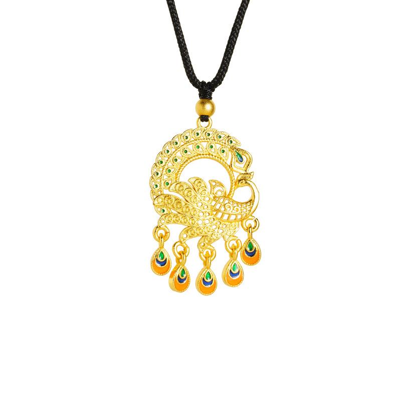 Open-tail Peacock Hollow Style Ancient Feather Tassel Jewelry Necklace Pendant