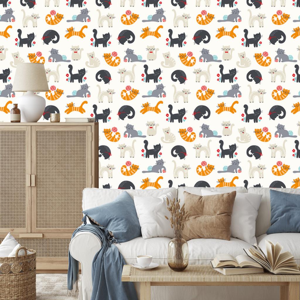 Wallpaper Cute Kittens In Scandinavian Style for Living Room and Bedroom 50x1000