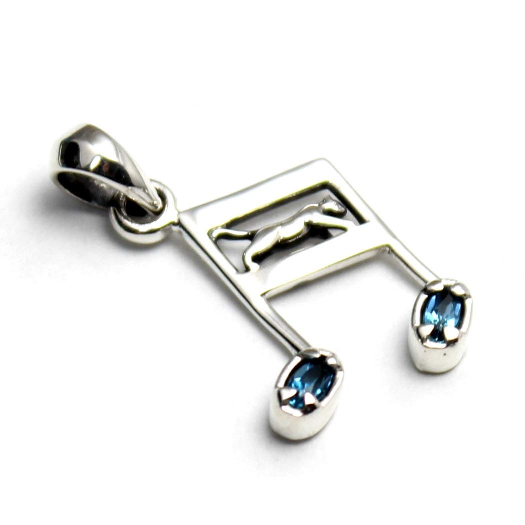Cat, musical note, blue topaz pendant, good vibrations, musician