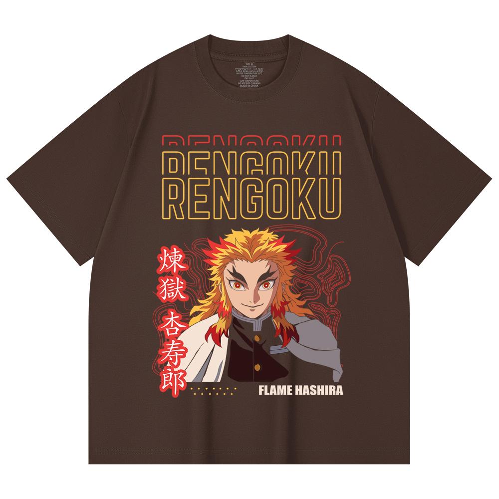 230 Gsm 100% Cotton Demon Slayer V117 Rengoku Print Unisex Heavy Cotton T Shirt