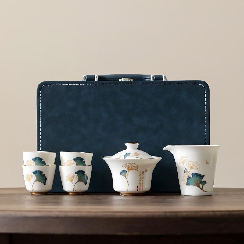 Yangzhi Jade Porcelain Travel Tea Set - Ceramic Kung Fu Teapot with Logo