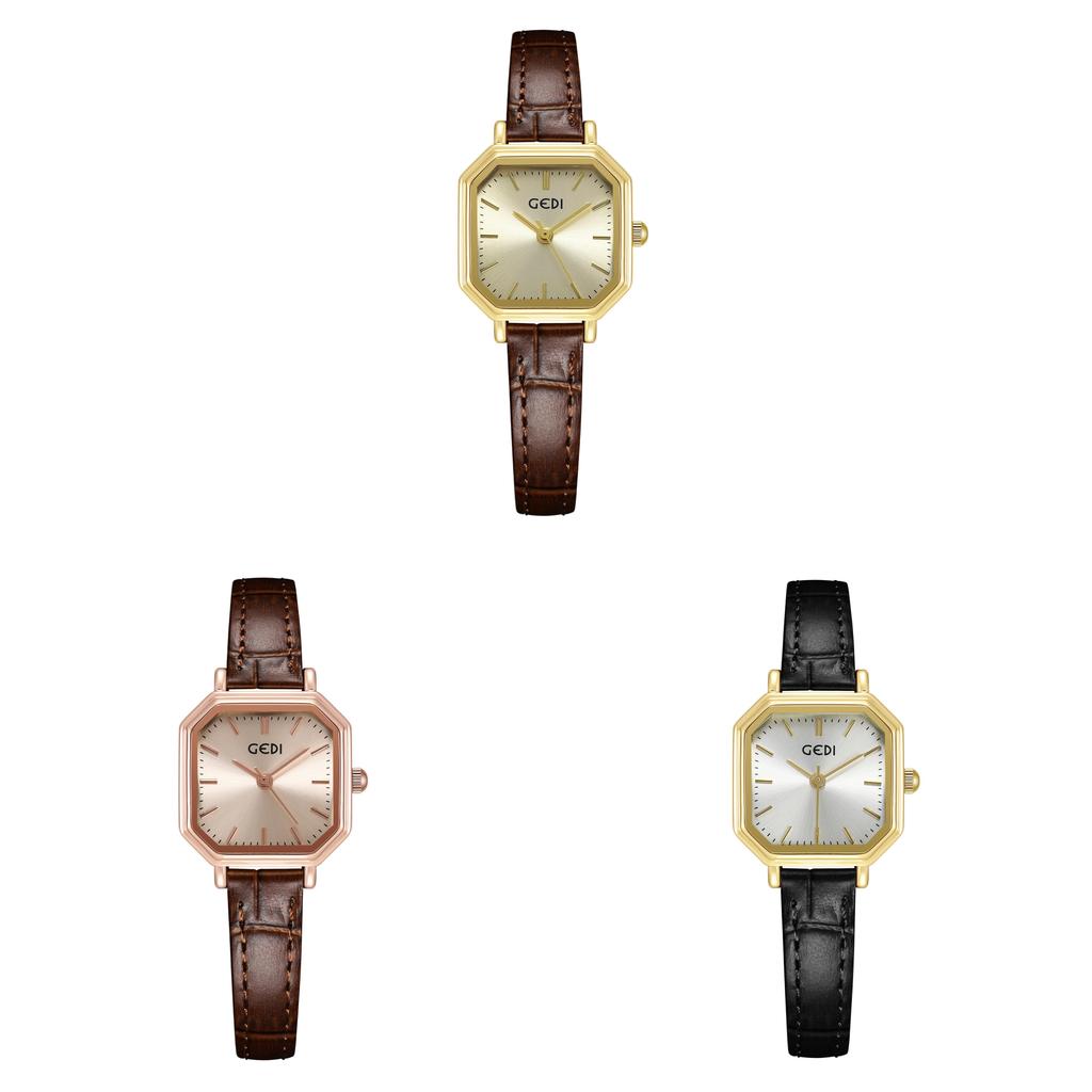 Retro Geometric Small Square Watch With Waterproof Leather Strap For Women