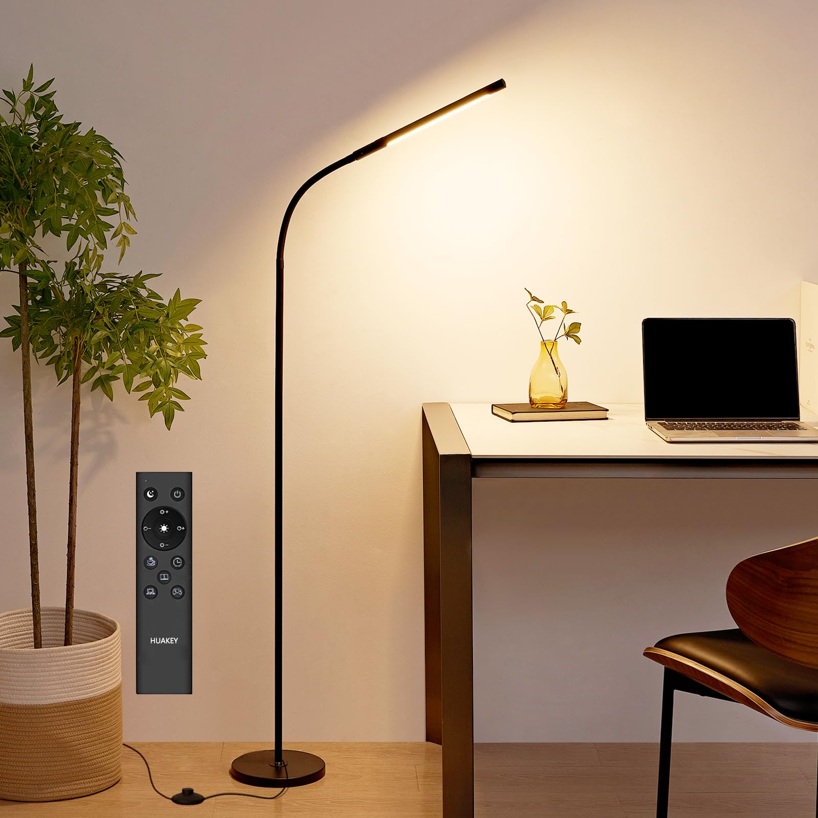 

Huakey Home Nordic LED Floor Lamp, 12W, Indirect Lighting, Stepless Dimming and Color Adjustment, Height-Adjustable Reading Stand, Stylish Interior