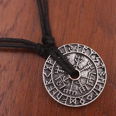 Viking Style Compass Necklace With Odin Rune Pendant For Men