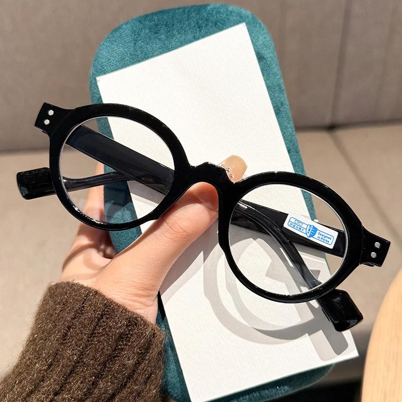 Retro Round Frame Presbyopia Glasses HD Anti-blue Light Reading Glasses for Men and Women Large Thick Frame Luxury Brand Glasses