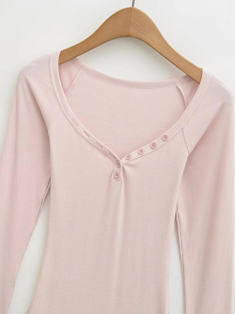 Women's Spicy American Sweetheart Neck Long Sleeve Button Bodycon Dress for Spring/Autumn