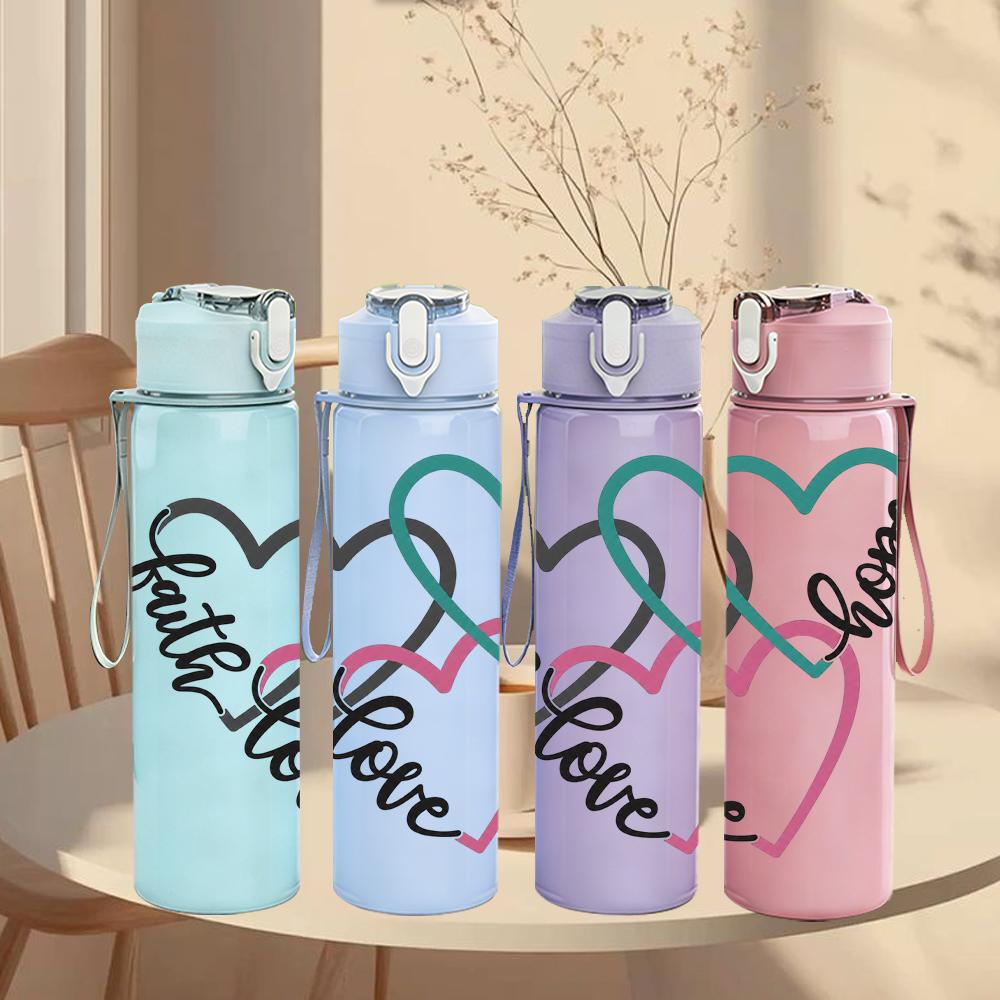 1PC Intertwined Faith Love Heart 750ml Color Plastic Sports Water Bottle Leakproof Flip Straw Lid Suitable for Sports Office Home Use