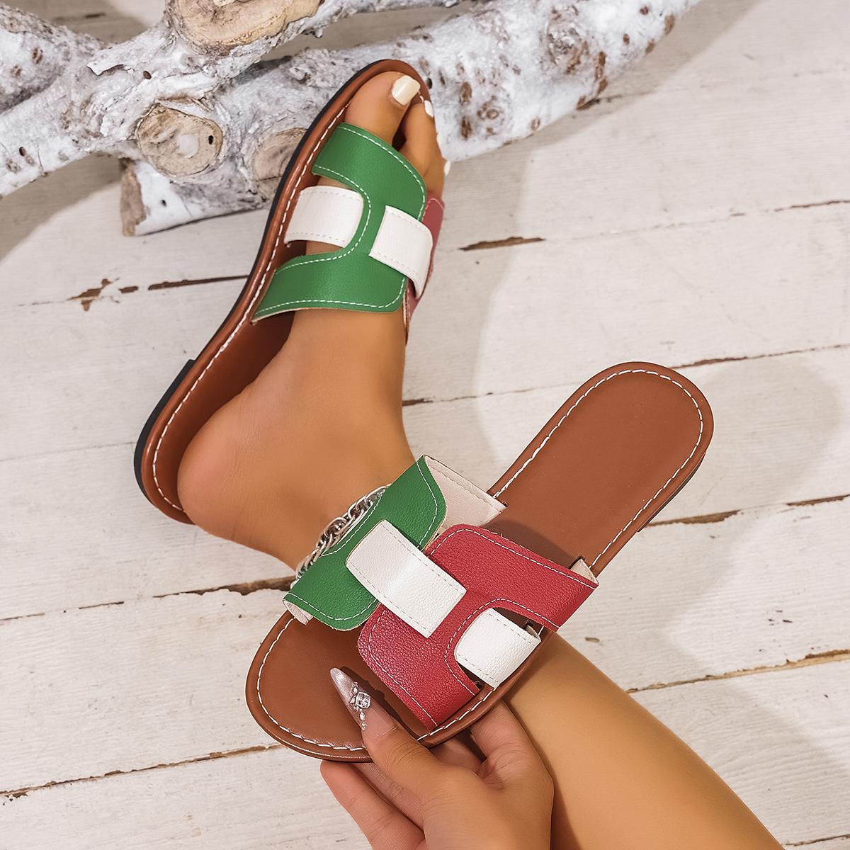 

Fashion Women Slippers Round headed Leather Ladies Slippers Flat Casual Couple Beach Shoes Comfortable Sandals Lightweight slides women 43