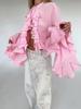 Elegant Ruffle Design French White Cardigan Blouse - Long Sleeve Women's Top