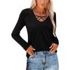Women's Ladies Casual V-Neck Long Sleeve Slim Fit Pullover Color Women's T-Shirt Top